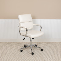 Flash Furniture BT-20595M-2-WH-GG Mid-Back White LeatherSoft Contemporary Panel Executive Swivel Office Chair